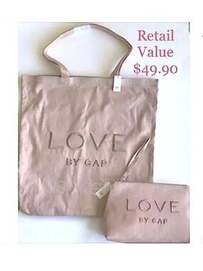 LOVE by GAP Embroidered Logo Tote Shopper & Cosmetic Bag Case ~ Blush Pink Mauve